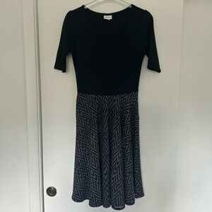 LuLaRoe Nicole Black and Gray Midi Dress